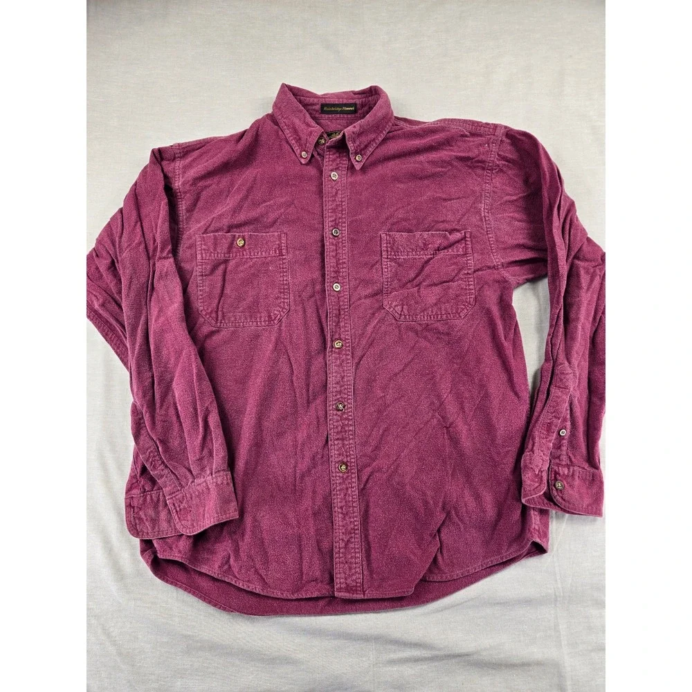 Eddie Bauer Bainbridge Flannel Shirt Mens Large Burgundy Purple Cotton Button Up